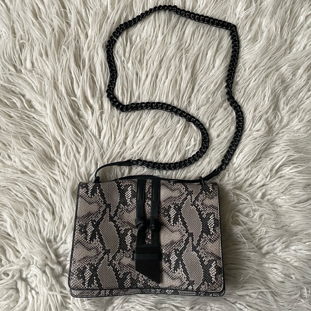 Foley + Corinna Grey Black Faux Snakeskin Leather Chain Link Cross Body Bag NWOT